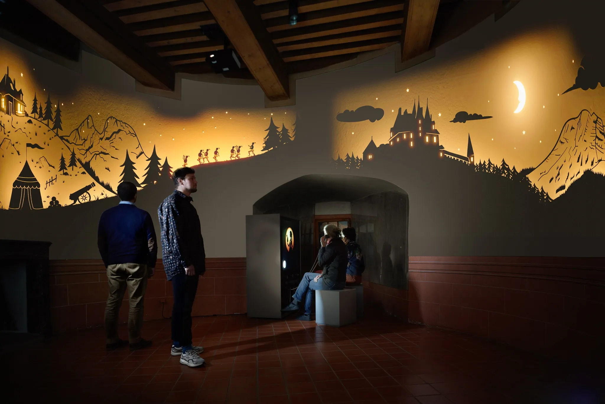 Images de installation interactive réalisée pour Château de Gruyère - la Salle de Légende permet de choisir et de lancer des récits légendaires gruériens mis en image par les frères Sam et Fred Guillaume 05