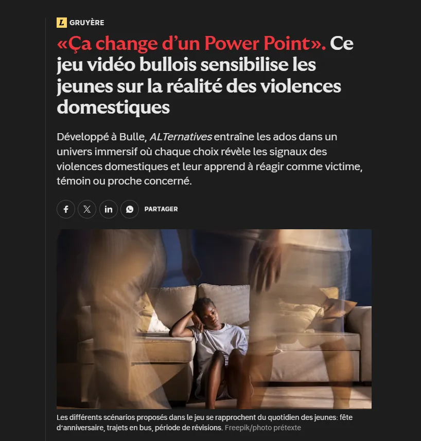 Un jeu vidéo pour sensibiliser les jeunes sur la réalité des violences réalisé par une entreprise de jeu vidéo suisse